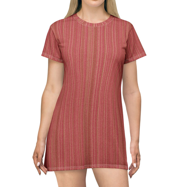 Red Striped Knit T-Shirt Dress — Casual Cozy Summer & Holiday