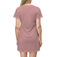 Dark Pink Striped Knit T-Shirt Dress — Casual Cozy Summer & Holiday