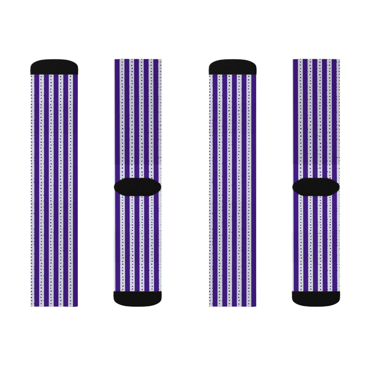 Purple Striped Sublimation Crew Socks — Vertical Knit Pattern