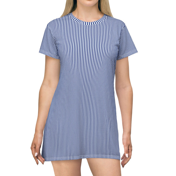 Blue Striped Knit T-Shirt Dress — Casual Cozy Summer & Holiday