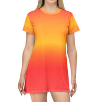 Yellow Pink Knit T-Shirt Dress — Casual Cozy Summer & Holiday