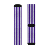 Purple Striped Sublimation Crew Socks — Vertical Knit Pattern