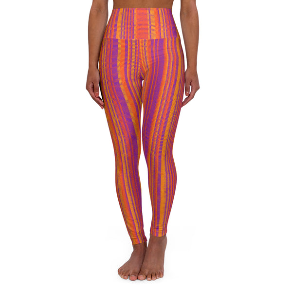 Orange Purple Print High-Waisted Leggings – Earthy Rust AOP