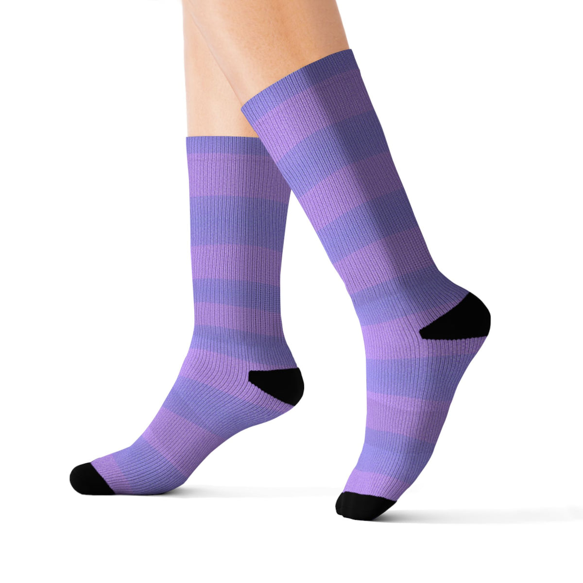 Light Purple Striped Sublimation Crew Socks — Vertical Knit Pattern