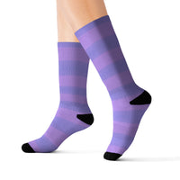 Light Purple Striped Sublimation Crew Socks — Vertical Knit Pattern