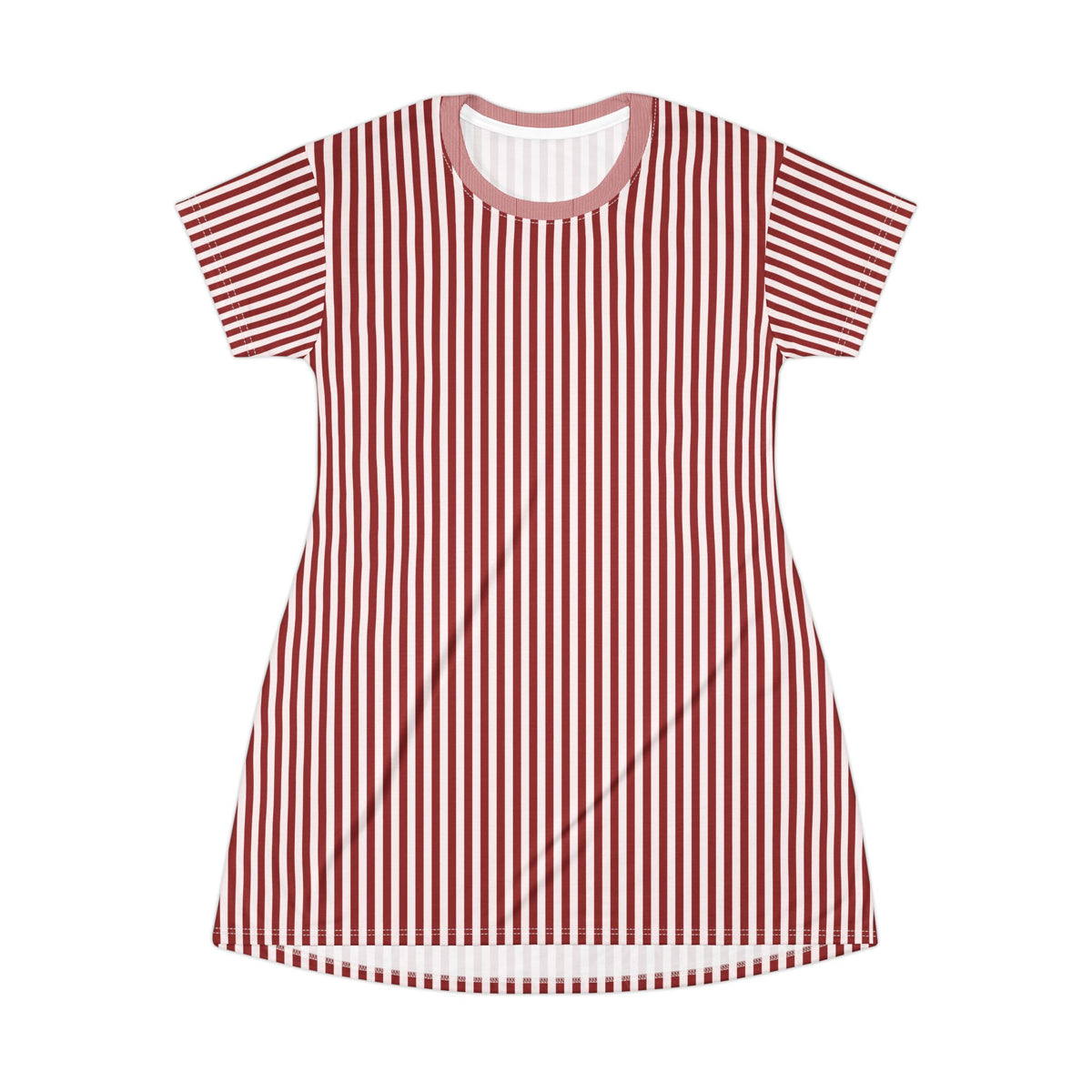 Dark Pink Striped Knit T-Shirt Dress — Casual Cozy Summer & Holiday