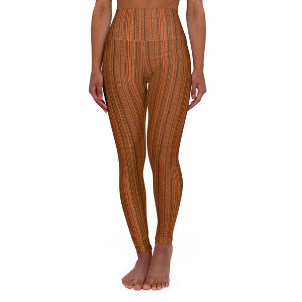 Autumn Stripes High-Waisted Leggings – Earthy Rust AOP
