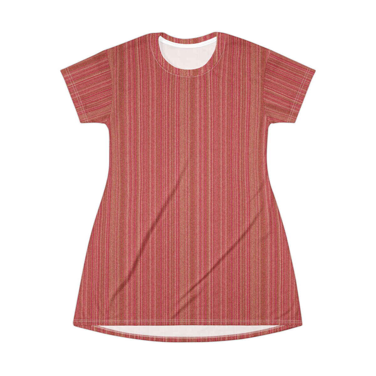 Red Striped Knit T-Shirt Dress — Casual Cozy Summer & Holiday