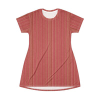 Red Striped Knit T-Shirt Dress — Casual Cozy Summer & Holiday