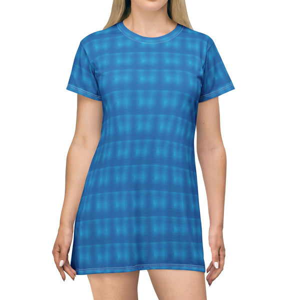 Blue Gradient Knit T-Shirt Dress — Casual Cozy Summer & Holiday
