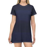 Navy Blue Striped Knit T-Shirt Dress — Casual Cozy Summer & Holiday