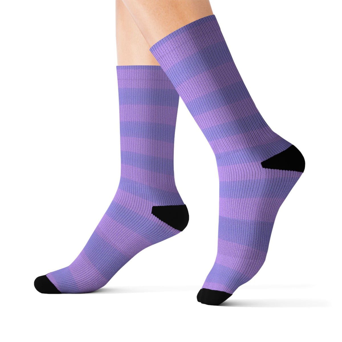 Light Purple Striped Sublimation Crew Socks — Vertical Knit Pattern