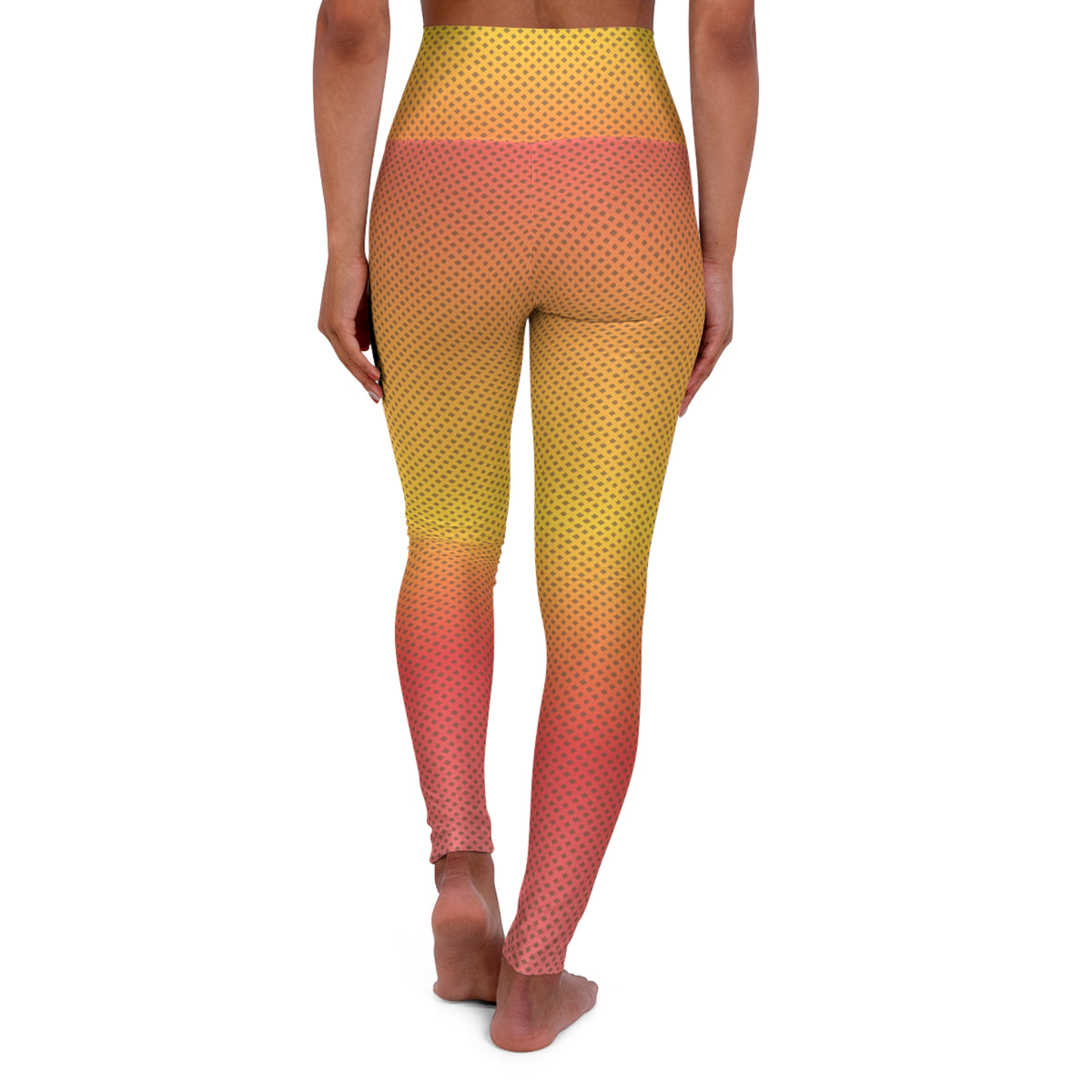 Yellow Pink Stripes High-Waisted Leggings – Earthy Rust AOP