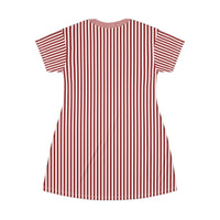 Dark Pink Striped Knit T-Shirt Dress — Casual Cozy Summer & Holiday