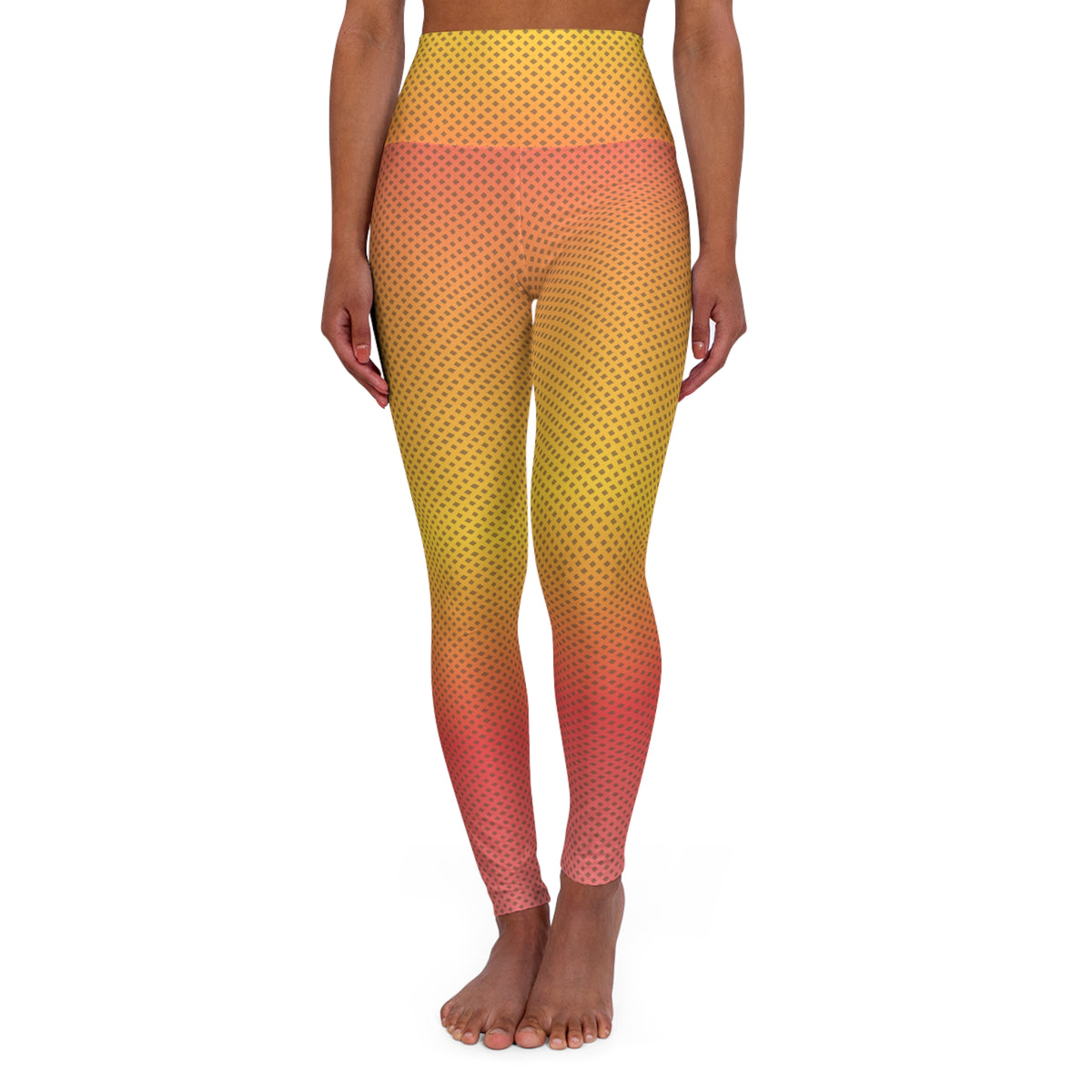 Yellow Pink Stripes High-Waisted Leggings – Earthy Rust AOP