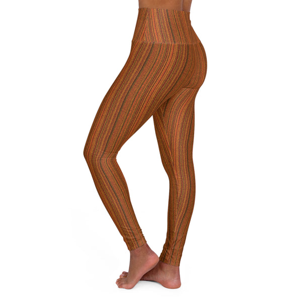 Autumn Stripes High-Waisted Leggings – Earthy Rust AOP