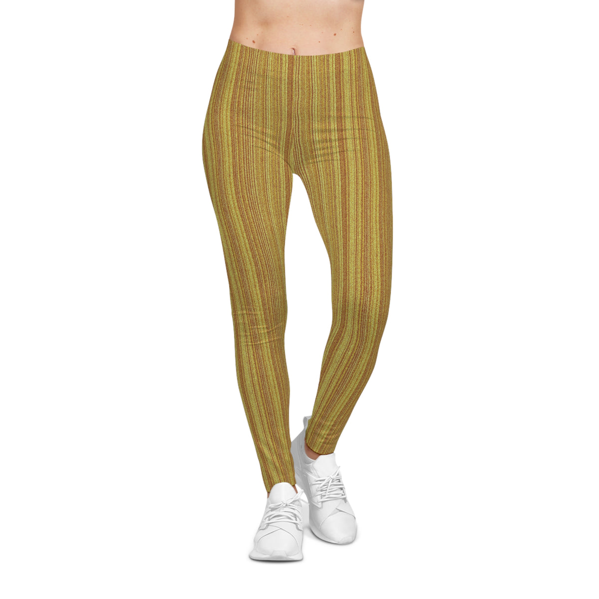 Gold Metallic Vertical Stripe Leggings — Women's Foil-Stripe Casual Leggings