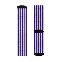 Purple Striped Sublimation Crew Socks — Vertical Knit Pattern