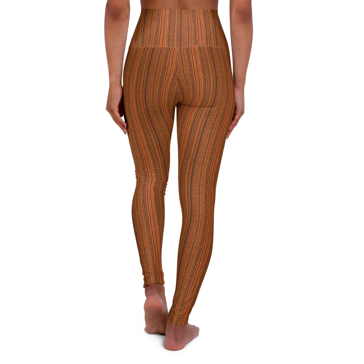 Autumn Stripes High-Waisted Leggings – Earthy Rust AOP