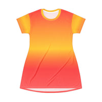 Yellow Pink Knit T-Shirt Dress — Casual Cozy Summer & Holiday