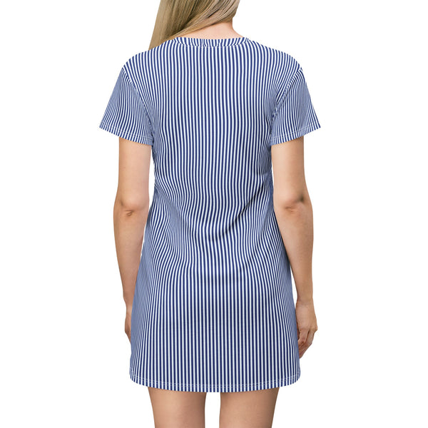 Blue Striped Knit T-Shirt Dress — Casual Cozy Summer & Holiday