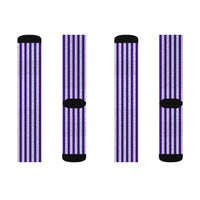 Purple Striped Sublimation Crew Socks — Vertical Knit Pattern