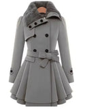 Women's Slim Double-Breasted Wool Coat – Mid-Length & Padded